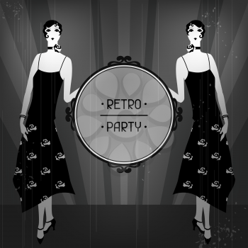 Retro party background with beautiful girl of 1920s style.