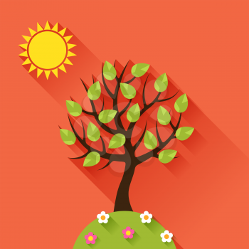 Background with summer tree in flat design style.
