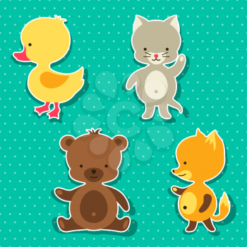 Little cute baby cat bear fox and duck stickers.