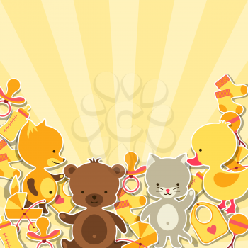 Background invitation card with little animal stickers.