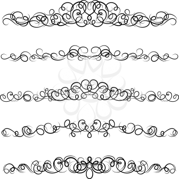 Set of curled calligraphic design elements.
