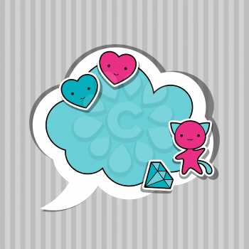 Speech bubble with sticker kawaii doodles.