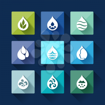 Water drop icons in flat design style.