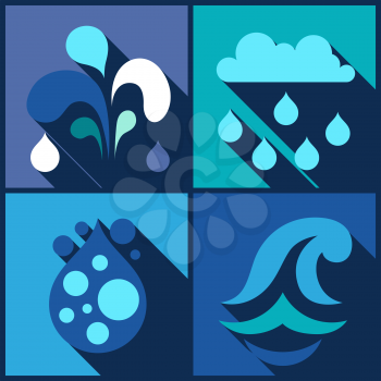 Background with water icons in flat design style.