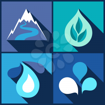 Background with water icons in flat design style.