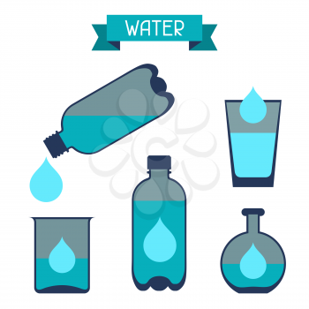 Water storage capacity icons in flat design style.