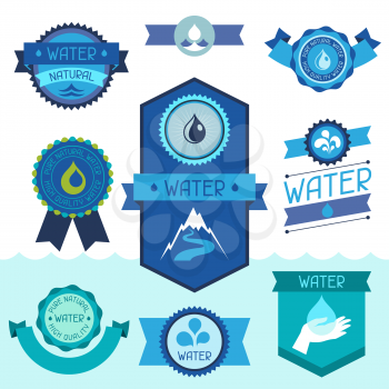 Set of water labels badges and stickers.