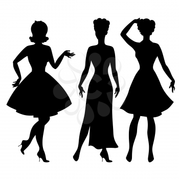Silhouettes of beautiful pin up girls 1950s style.