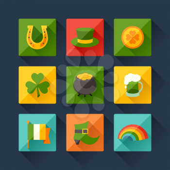 Saint Patrick's Day icons in flat design style.