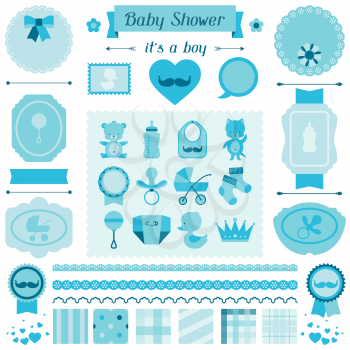Boy baby shower set of elements for design.