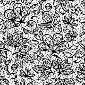 Old lace seamless pattern ornamental flowers. Vector texture.