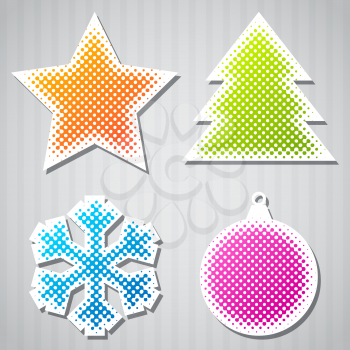 Christmas vector stickers with tree star snowflake ball.