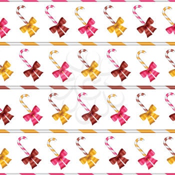 Valentine vector seamless pattern of glossy bows and sweets.