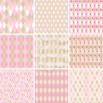 Seamless abstract retro pattern. Set of 9 geometric texture.