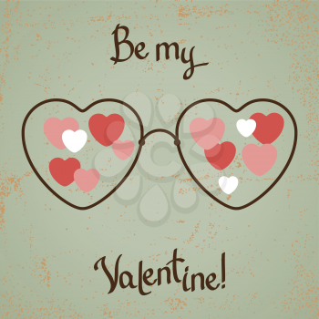 Valentine card with glasses heart. Vintage design.