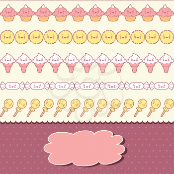Seamless kawaii pattern with cute cakes.