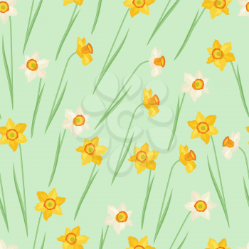 Spring flowers narcissus natural seamless pattern.