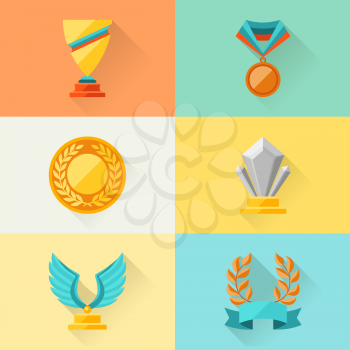 Trophy and awards in flat design style.