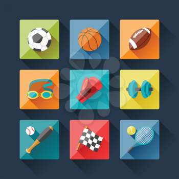 Sport icons set in flat design style.
