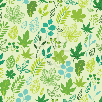 Seamless nature pattern with stylized green leaves.