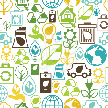 Ecology seamless pattern with environment, green energy and pollution icons.