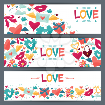 Banners design with Valentine and Wedding icons.