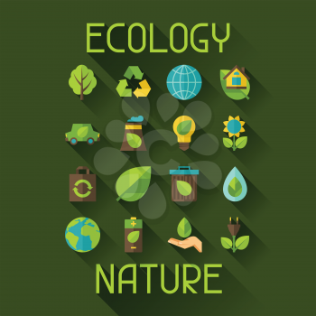 Ecology set of environment, green energy and pollution icons.