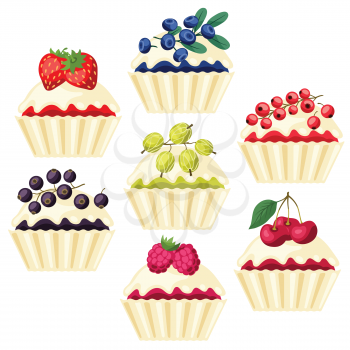 Set of cupcakes with various berry filling.