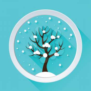 Background with winter tree in flat design style.