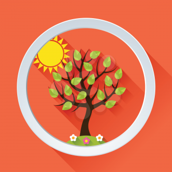 Background with summer tree in flat design style.