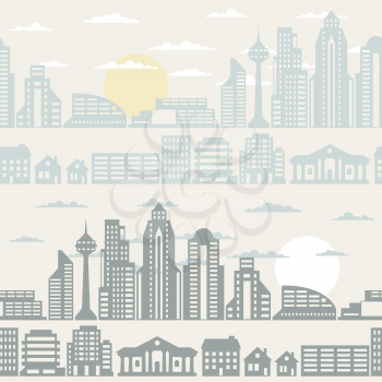 Cityscape seamless pattern with buildings.