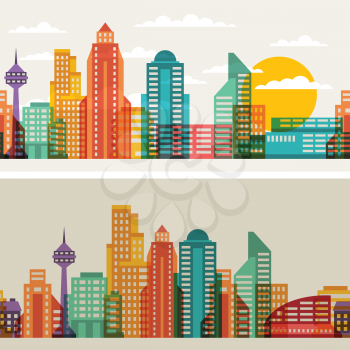 Cityscape seamless horizontal banners with buildings.