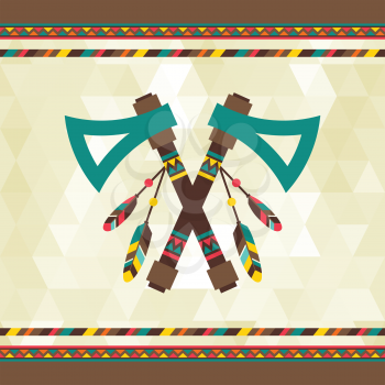 Ethnic background with tomahawk in navajo design.