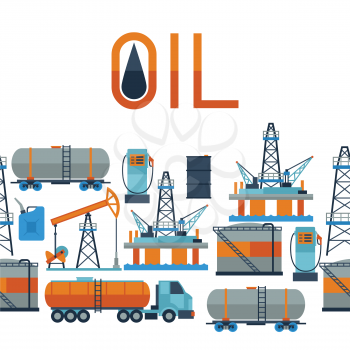 Industrial seamless pattern with oil and petrol icons. Extraction and refinery facilities.