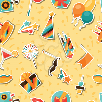 Celebration festive seamless pattern with party sticker icons and objects.