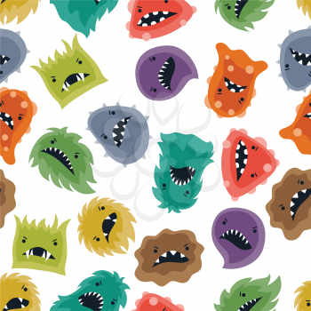 Seamless pattern with little angry viruses, microbes and monsters.