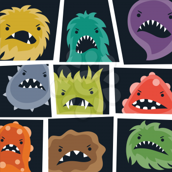 Set of little angry viruses, microbes and monsters.