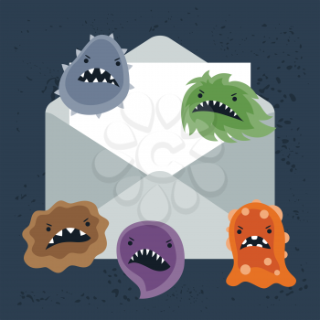 Abstract illustration email spam angry virus infection.