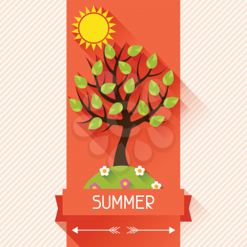 Seasonal illustration with summer tree in flat design style.