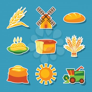 Cereal cultivation and farming sticker icon set.