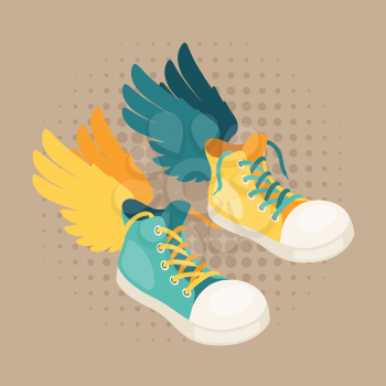 Design with sneakers and wings in hipster style.