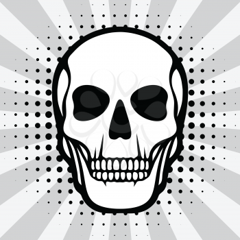 Illustration of skull on pop art background.