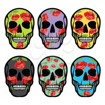 Set of skulls with flowers.