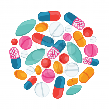 Medical background design with pills and capsules.