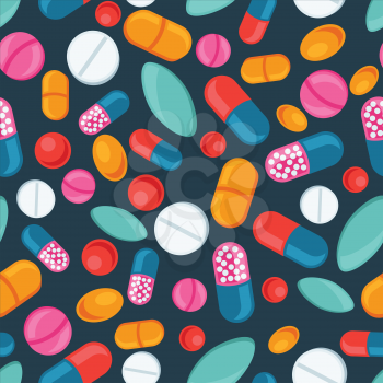 Medical seamless pattern with pills and capsules.