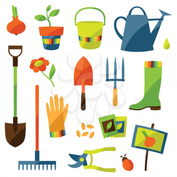 Set of garden design elements and icons.