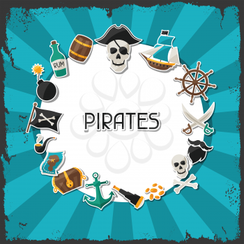 Background on pirate theme with stickers and objects.