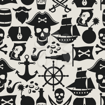 Seamless pattern on pirate theme with objects and elements.