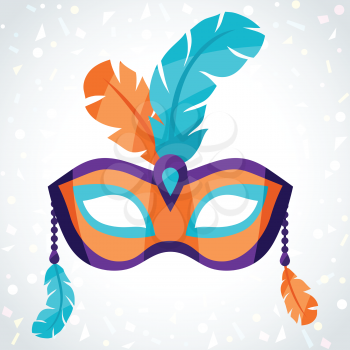 Festive carnival mask on background of confetti.