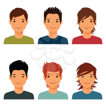 Set of cute young boys with various hair style.